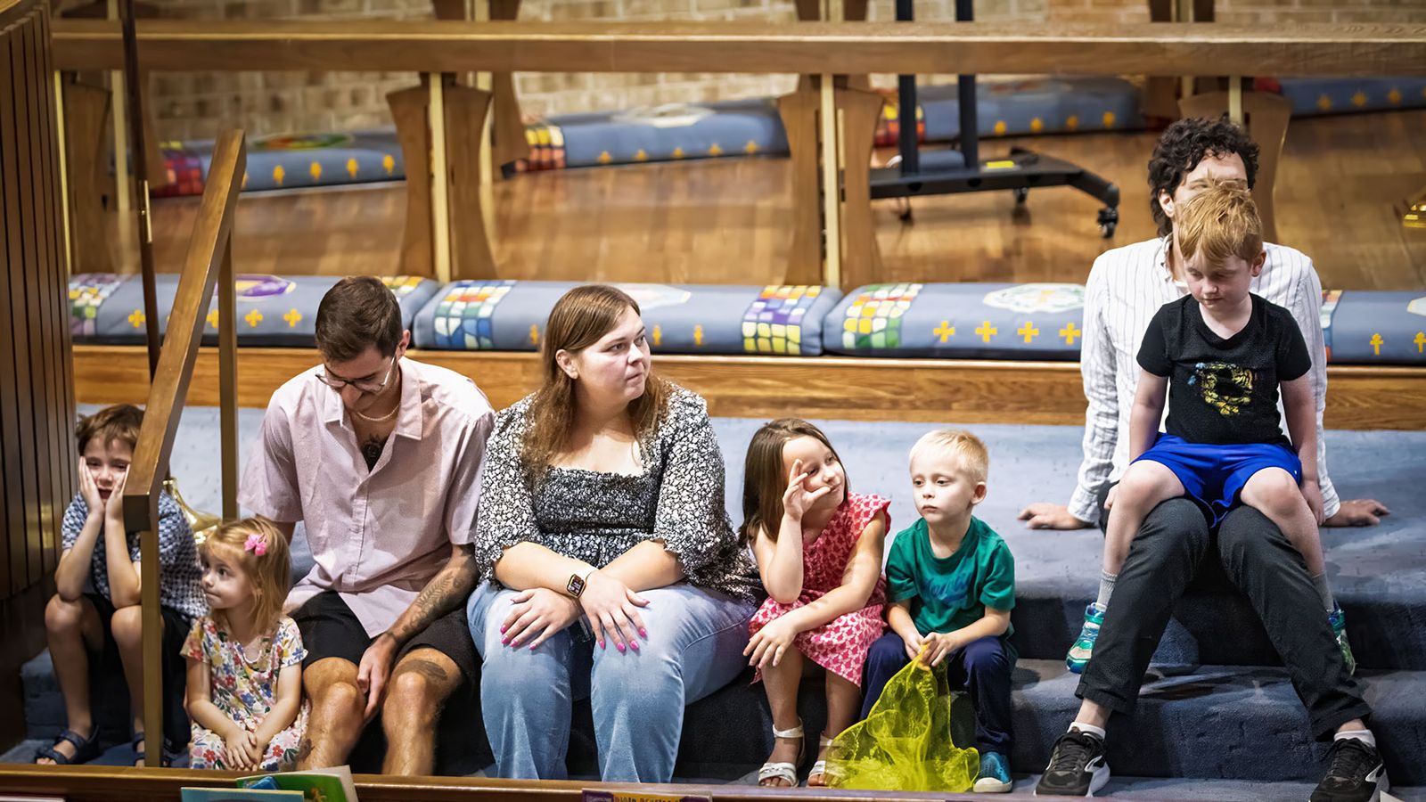 Families and kids on the chancel steps