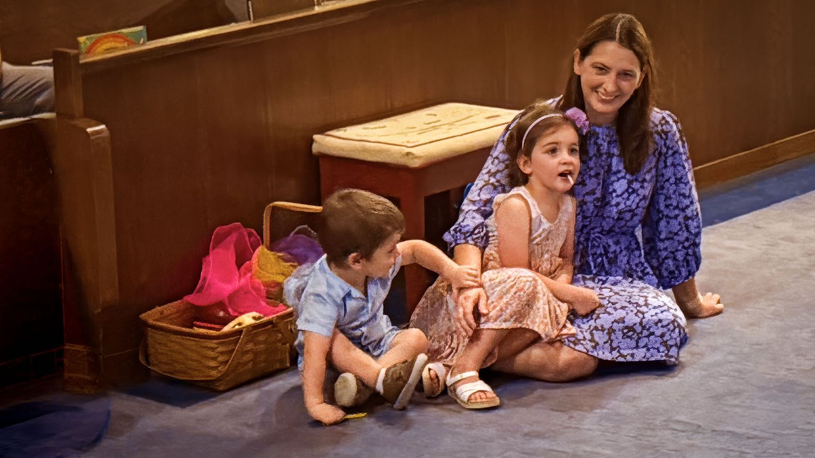 A mom and her kids in the sanctuary
