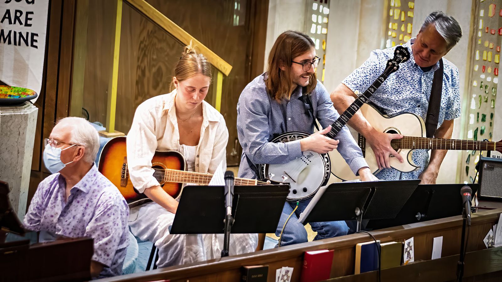 The band playing during worship